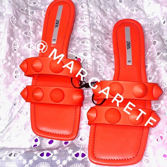 Zara Neon orange studded sandals, designer - Picture 3 of 8